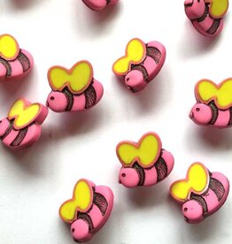 TGB1590 Pink & Black Bee Sewing Buttons - 12mm