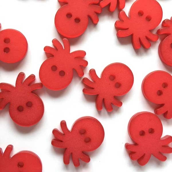 TGB2133 Red Octopus Sewing Buttons - 15mm