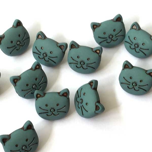 Textile Garden TGB2256 Matte Green Blue Cats Sewing Buttons - 12mm