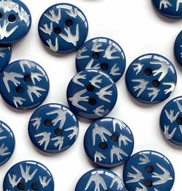 Textile Garden TGB2779 Blue With White Swallows Sewing Buttons - 12mm