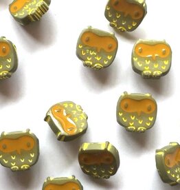 Textile Garden TGB2782 Green Owl Mustard Eyes Sewing Buttons - 12mm