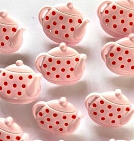 Textile Garden TGB4967 Glossy Pink Teapots Red Dots 15mm