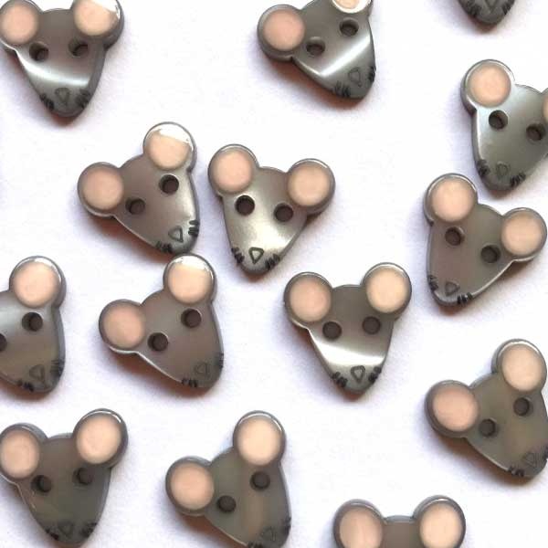 TGB3040 Grey Mice Pink Ears Sewing Buttons - 12mm
