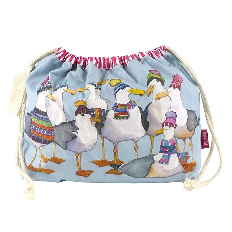 Emma Ball Emma Ball Seagulls in Beanies Drawstring Bag