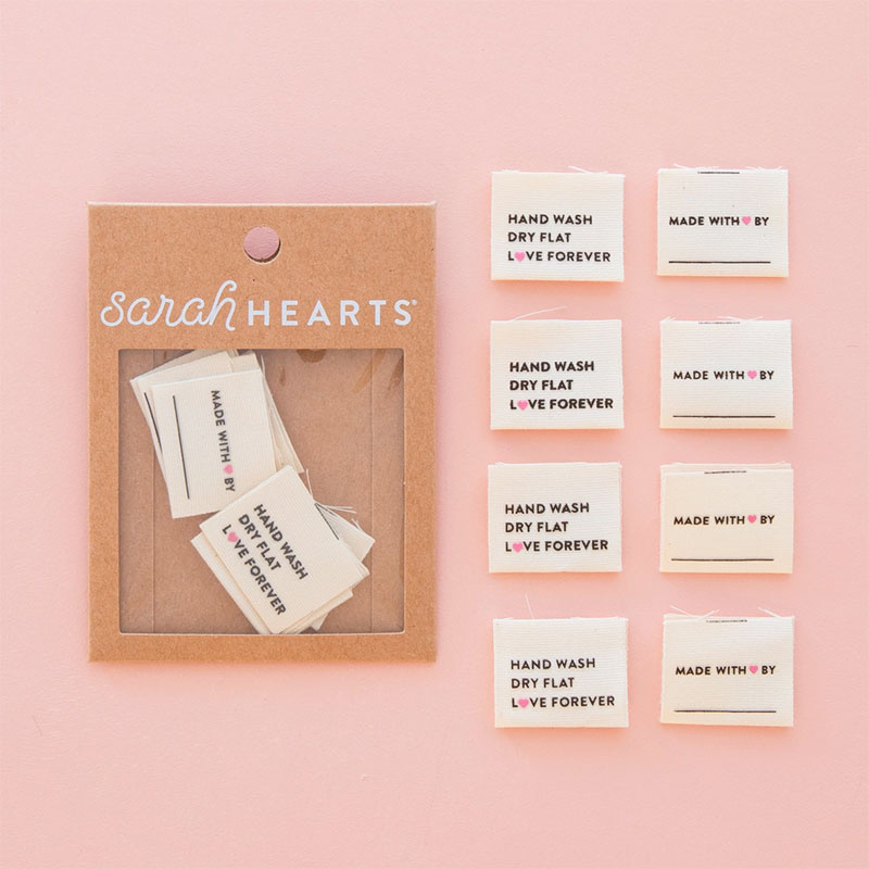 Sarah Hearts Hand Wash Dry Flat Organic Cotton Labels