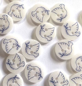 Textile Garden TGB5705 Off White Button Blue Peace Bird 12mm