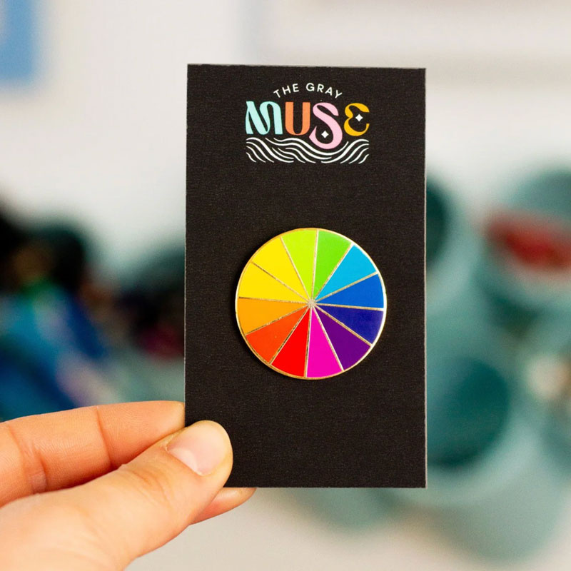 Gray Muse Rainbow Color Wheel Enamel Pin