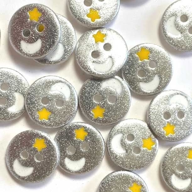 Textile Garden TGB5073 Silver Moon & Star Sewing Buttons – 12mm