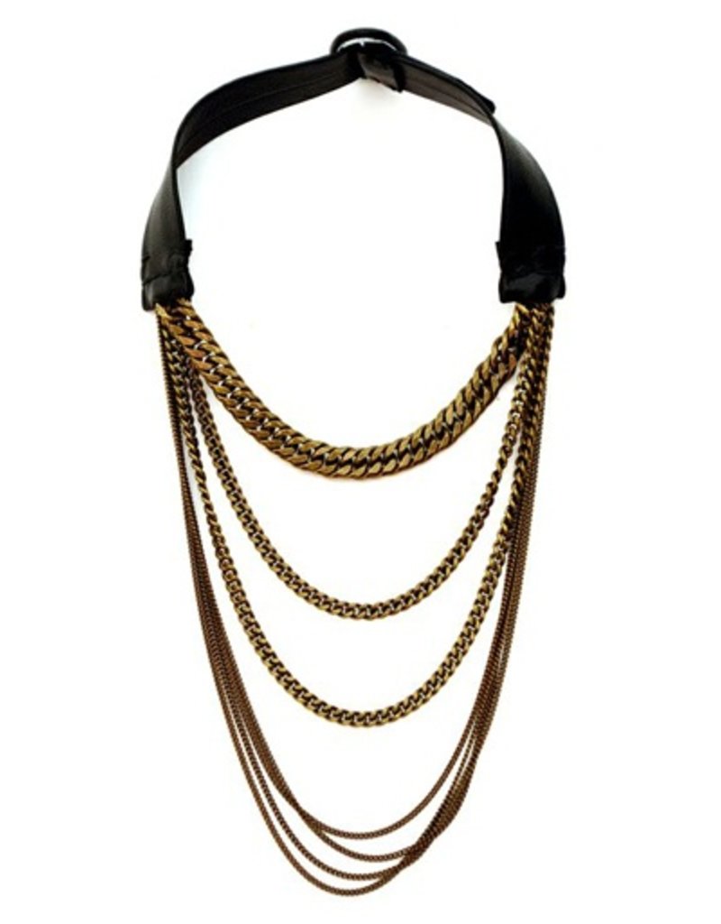 ALIX short multi chain old gold leather N
