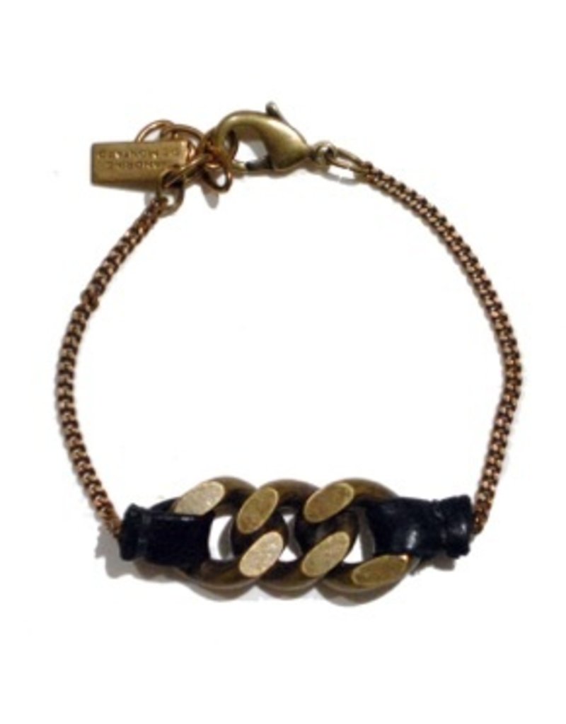 LISE black leather brass old gold chain B