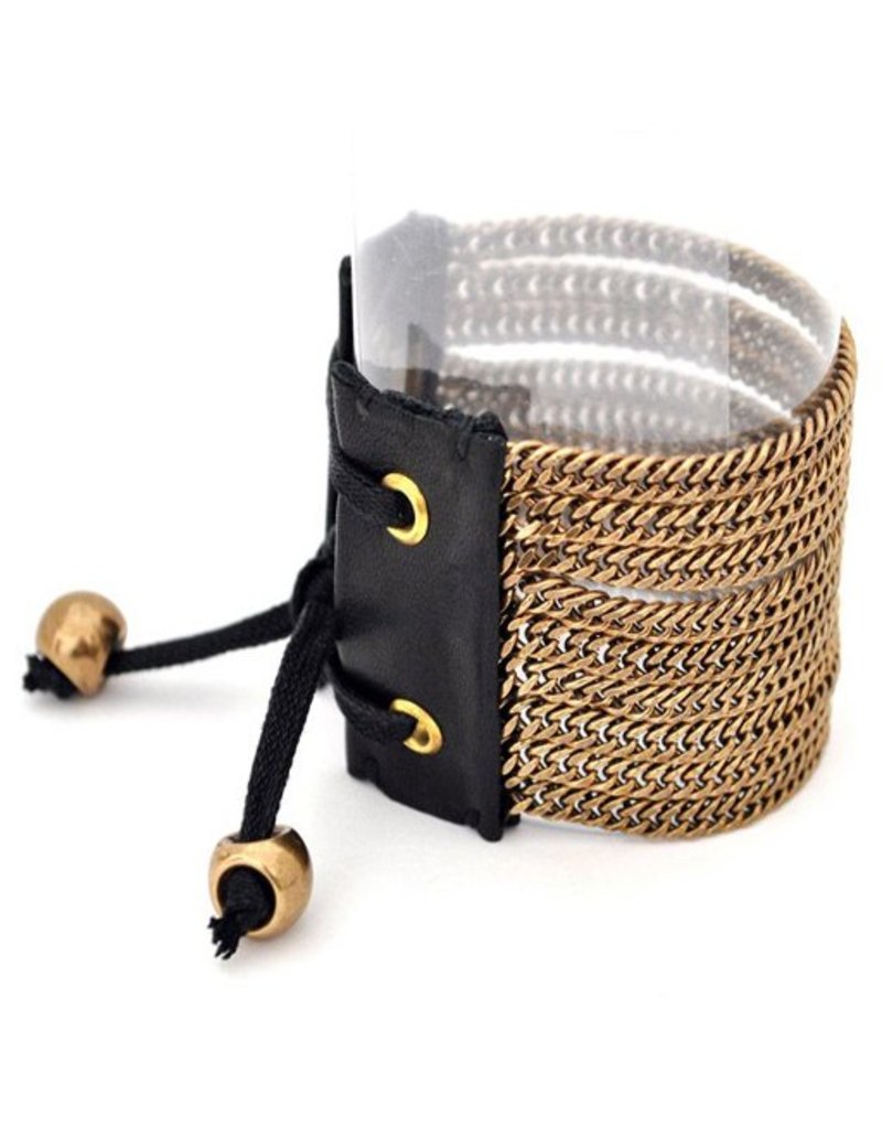 PHILOMENE old gold chain black leather B