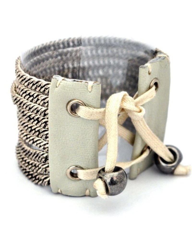 PHILOMENE old silver chain cream leather B