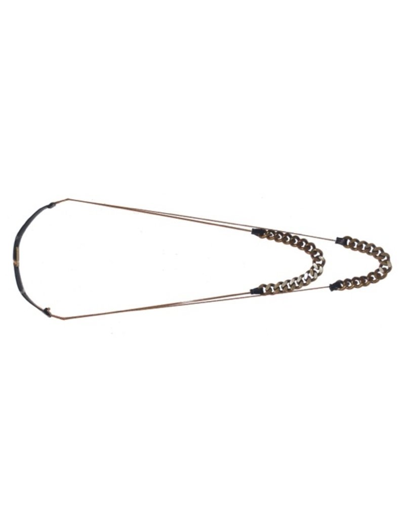LISE long black leather brass old gold chain N