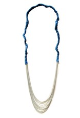 PATNA long blue leather brass white gold N