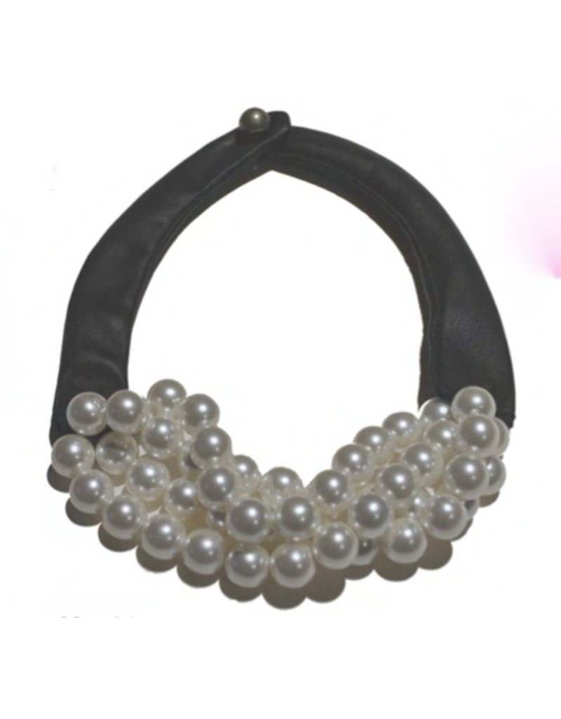 ROSE short leather white glass bead N