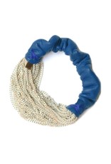 PATNA blue leather brass chain white gold B