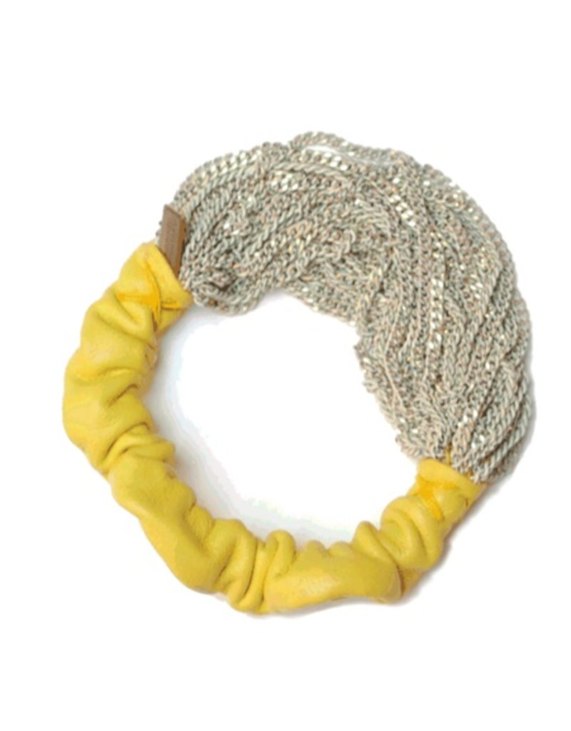 PATNA lime leather brass chain white gold B