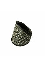 LOU large black leather old silver cuff B