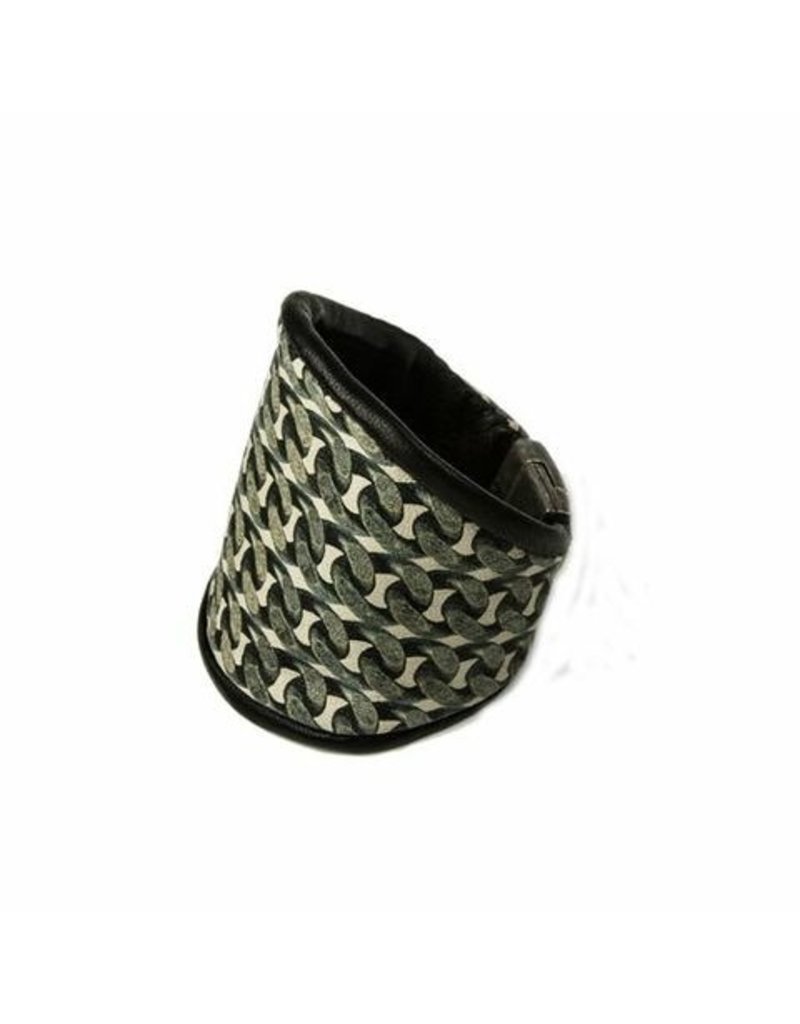 LOU large black leather old silver cuff B