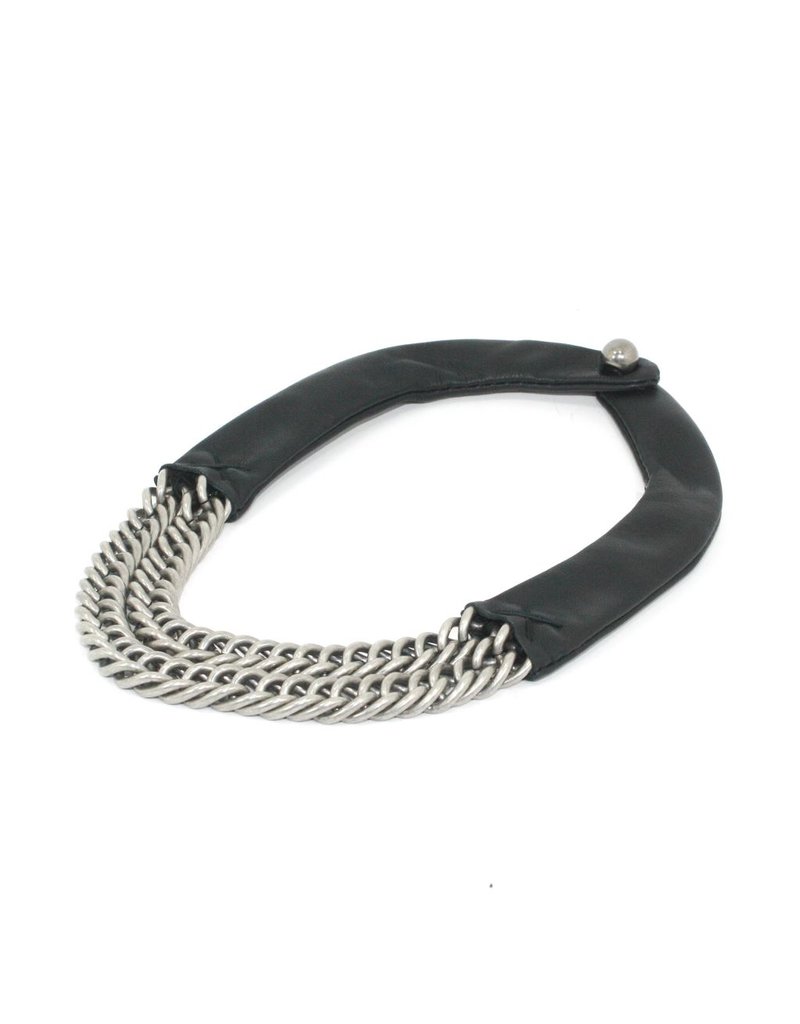 MAYA leather brass chain old silver N