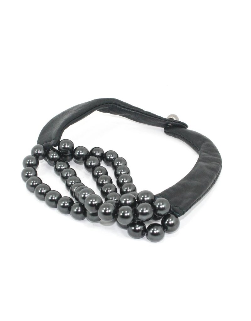 ROSE short leather black glass bead N