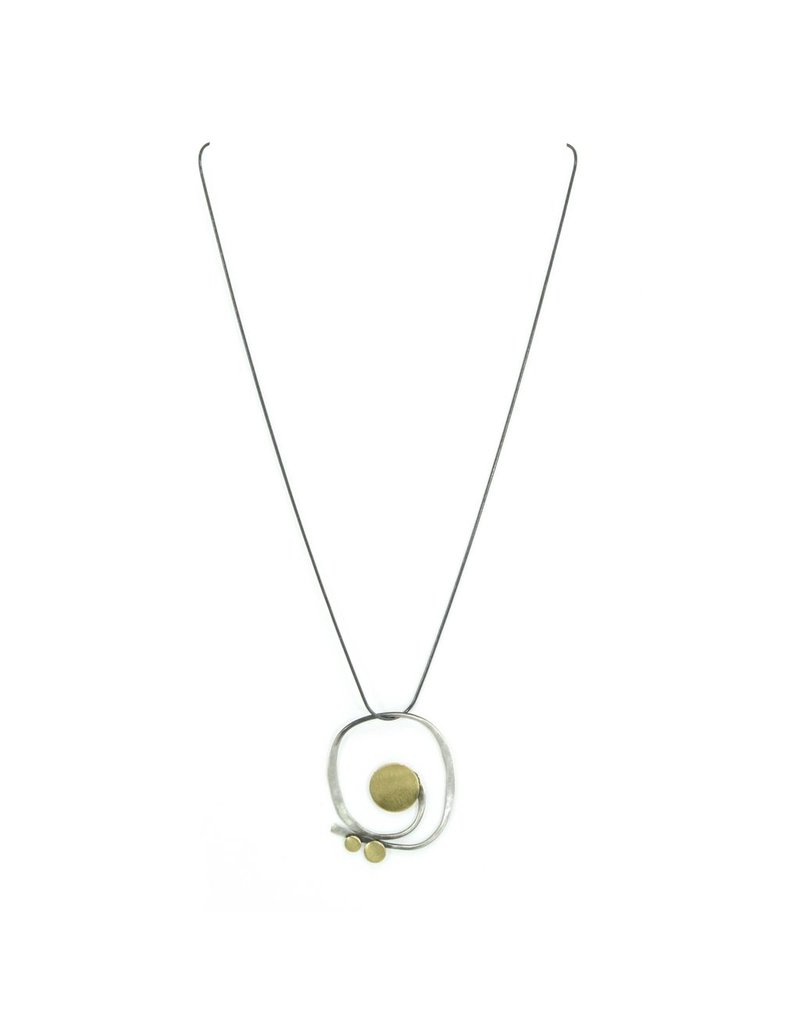 Aines RUEDA irregular silver gold circle pendant N