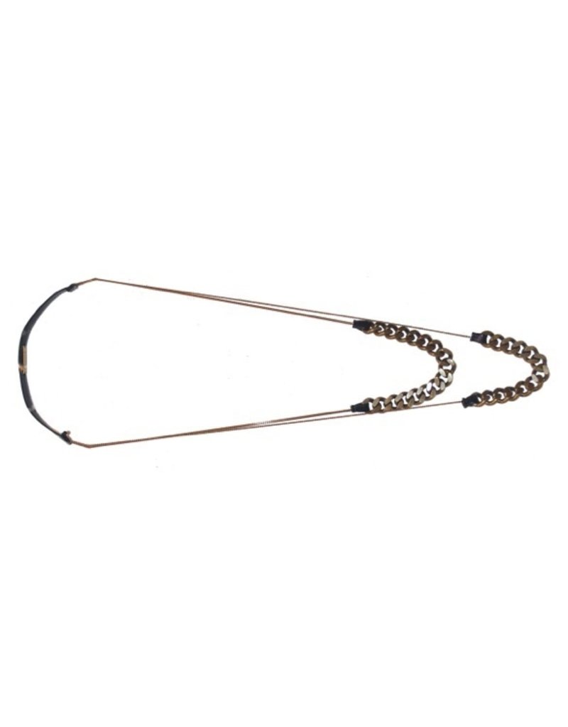 LISE long black leather brass old silver chain N