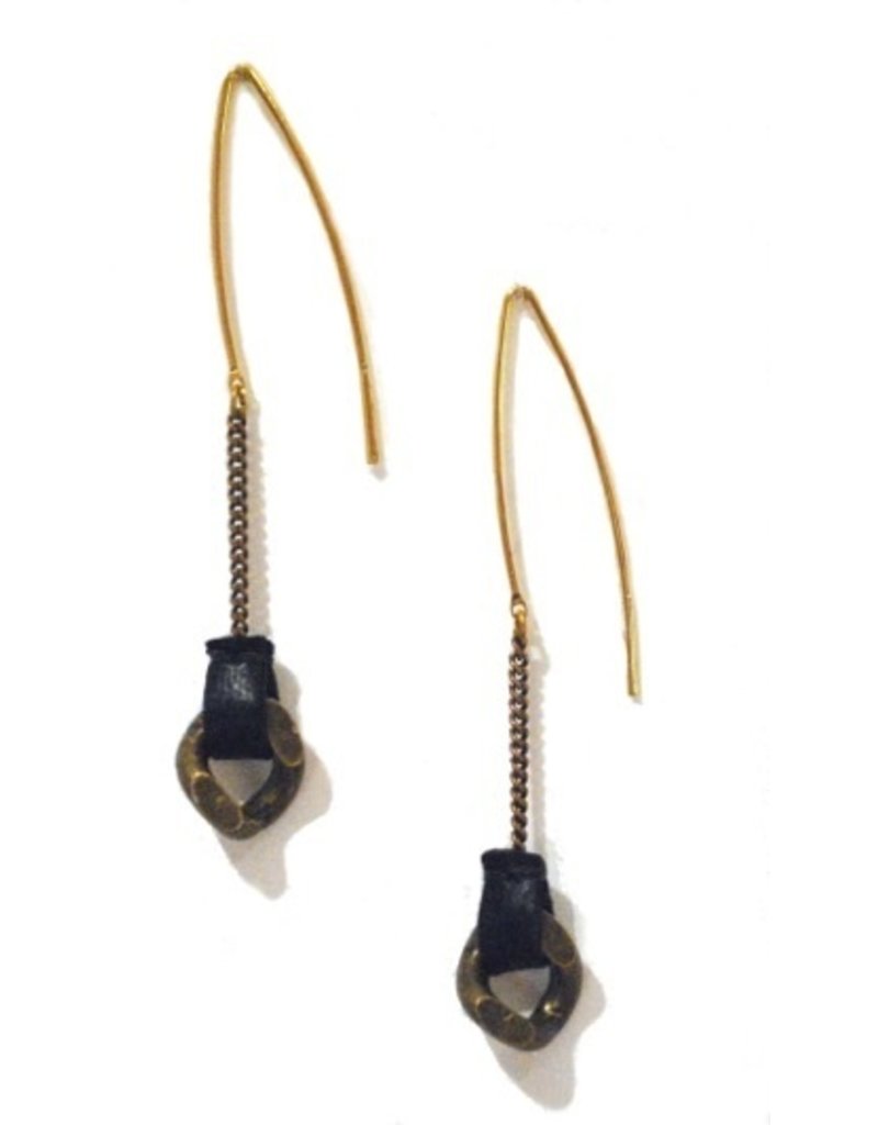 LISE black leather brass old silver chain E