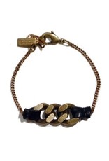 LISE black leather brass old silver chain B
