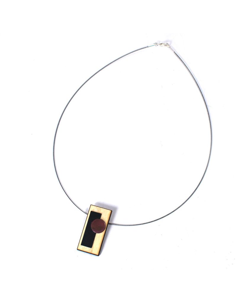 Aines Wood rectangle small silver pendant N