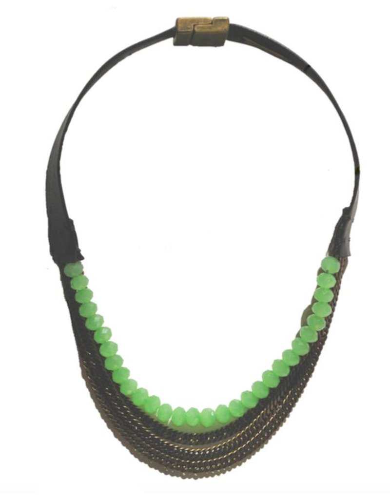 ADELE leather brass green crystal N