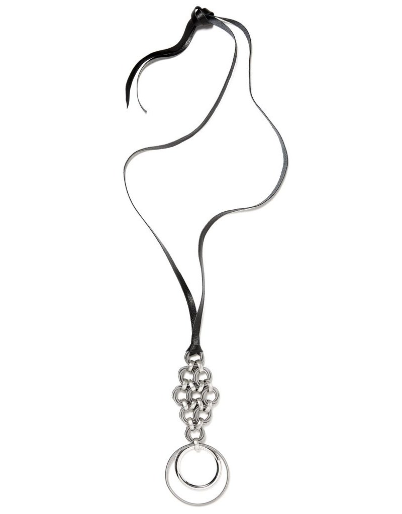 Monica Trevisi Leather diamond steel ring pendant N