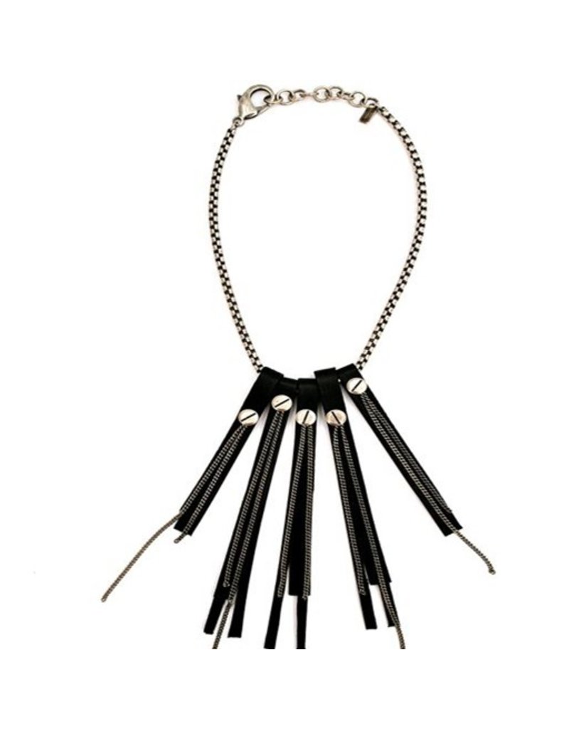 EDITH long old silvar leather chain N