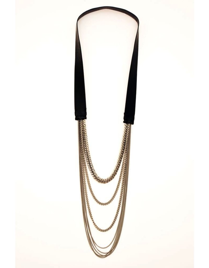 ALIX long multi chain old silver leather N