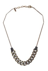 LISE short black leather brass old silver chain N