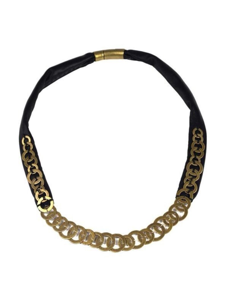 O black leather old gold disks N