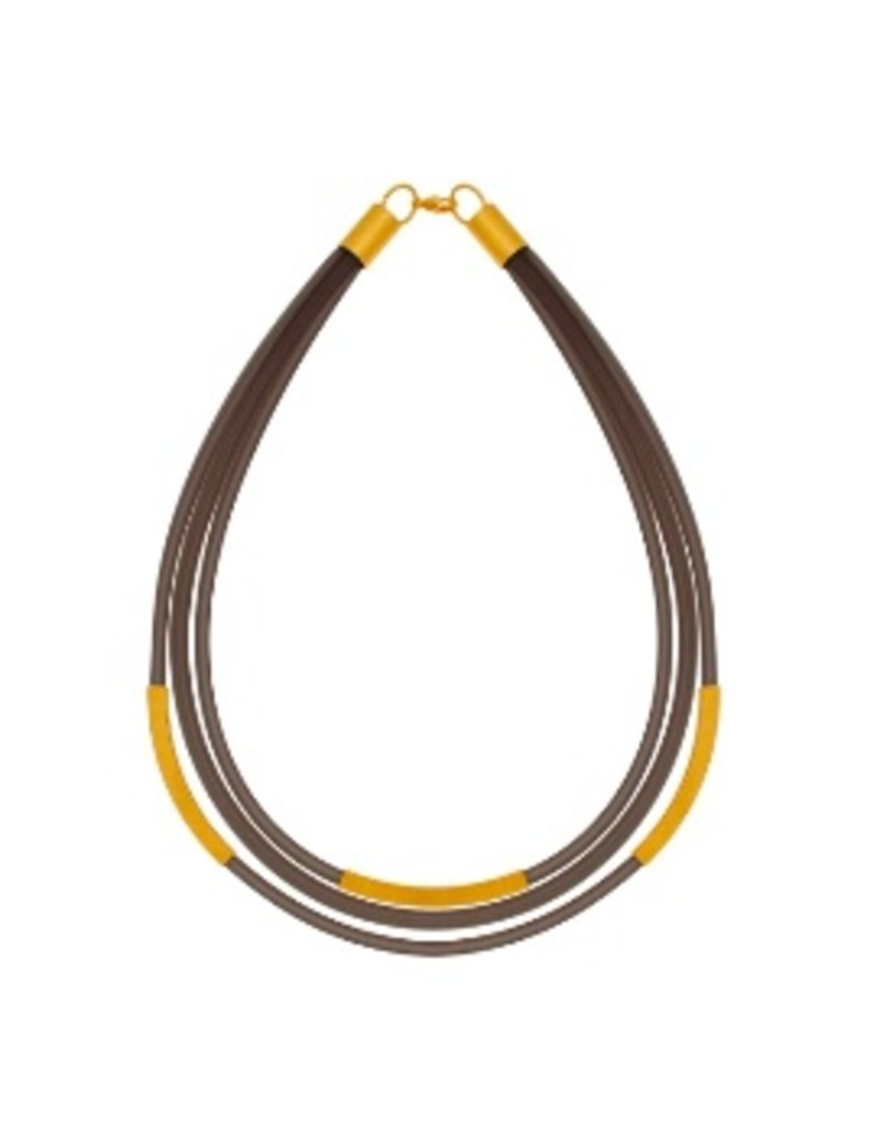 PATNA short black leather brass white gold N