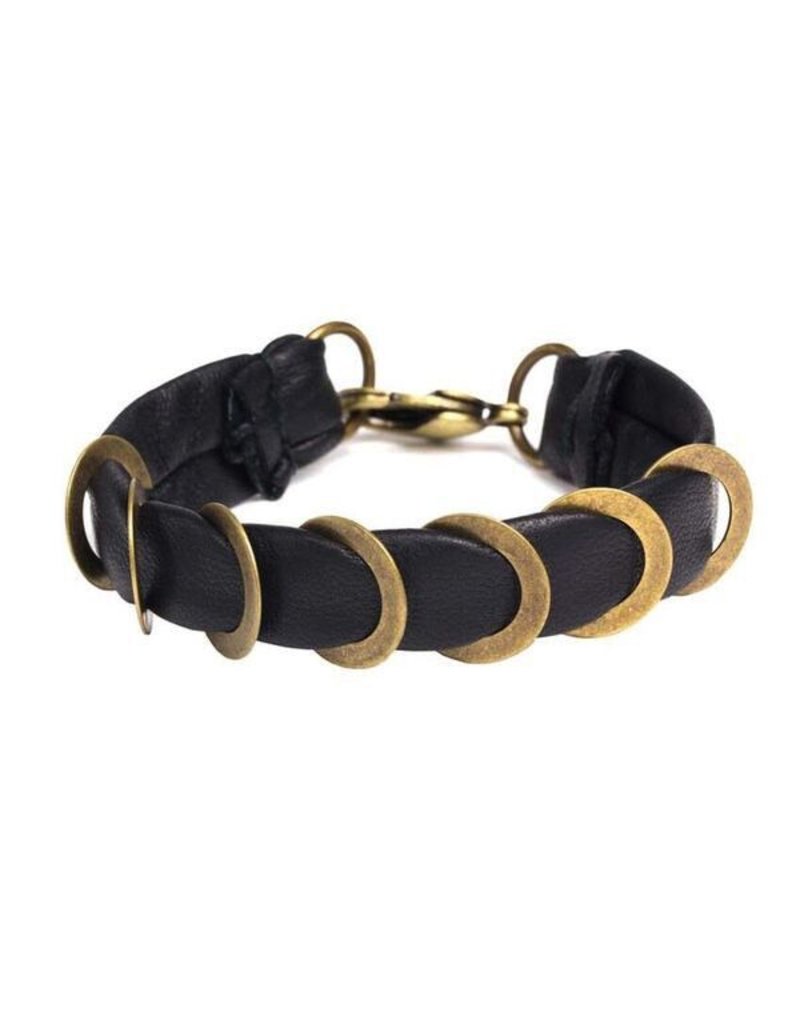 O black leather old gold disks B