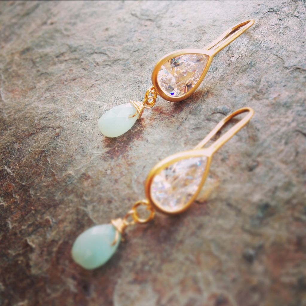 Earrings Sonja Large Cubic and Amazonite Drops