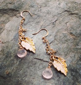 Earrings Leaf with Rose Quartz Earrings