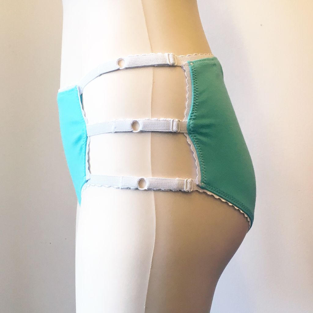 Underwear Bottoms Seafoam and White Mid Rise Cage Panties