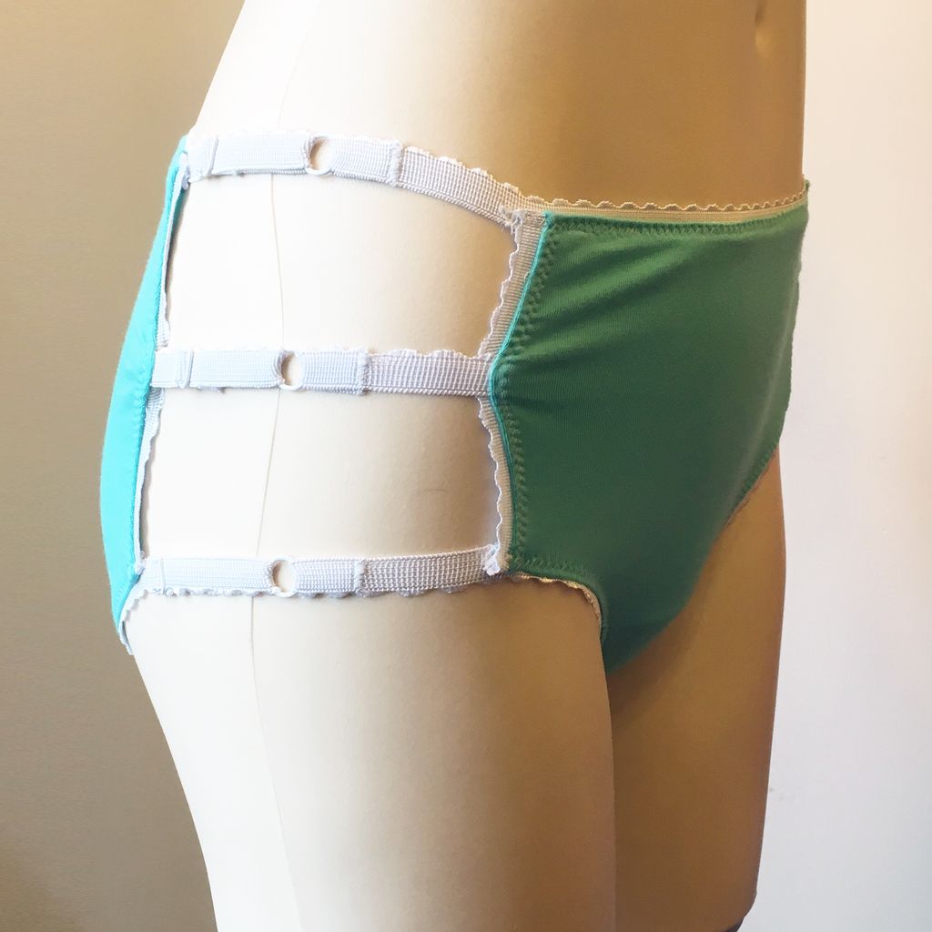 Underwear Bottoms Seafoam and White Mid Rise Cage Panties