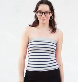 Tops Navy and Grey Sailor Striped Tube Top