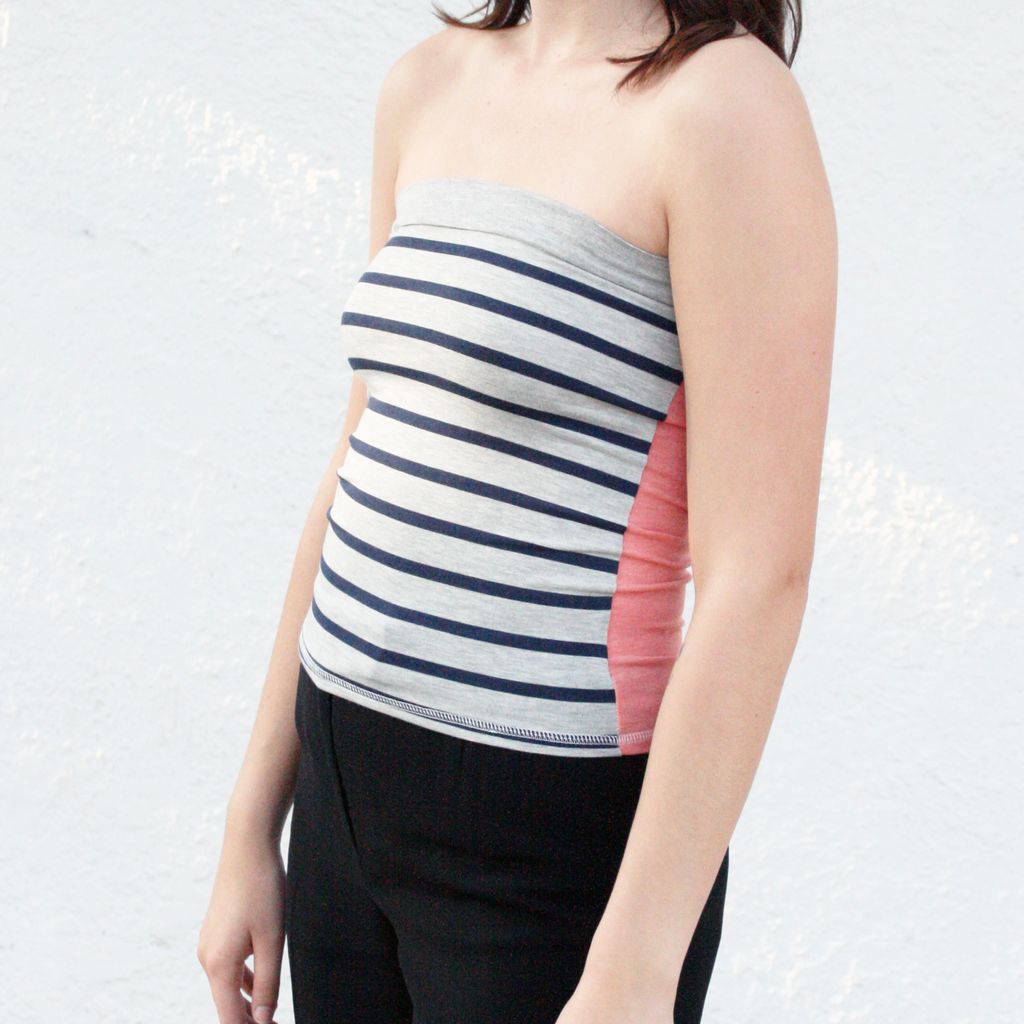 Tops Navy and Grey Sailor Striped Tube Top