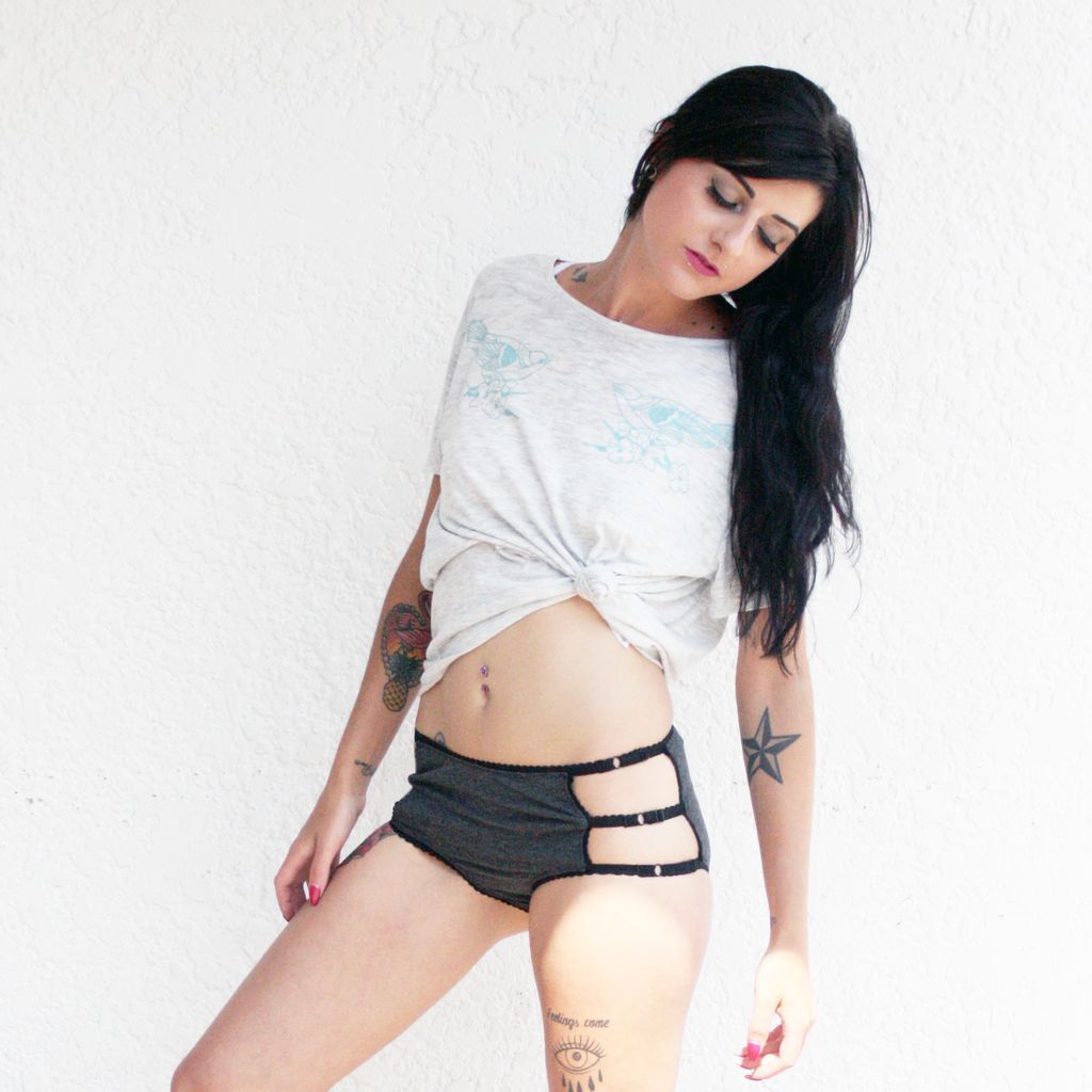 Underwear Bottoms Heather Grey and Black Mid Rise Cage Panties