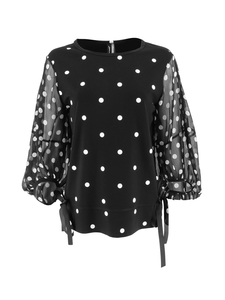 white polka dot sheer top