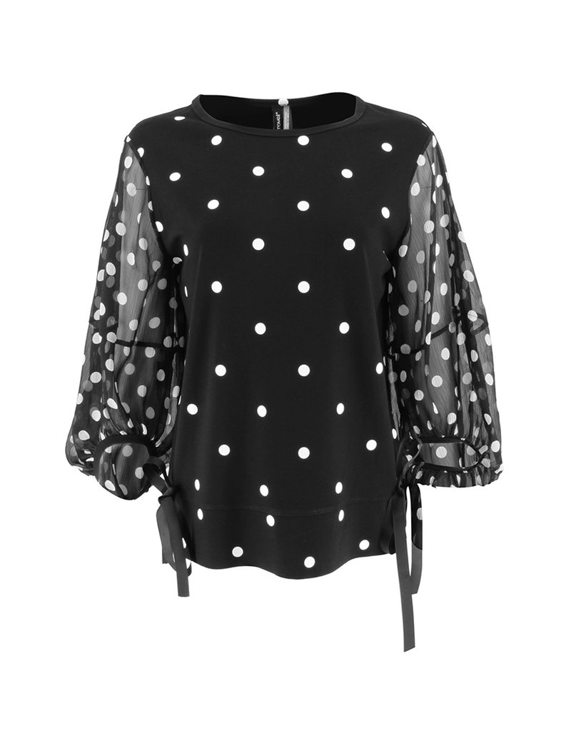 white sheer polka dot top