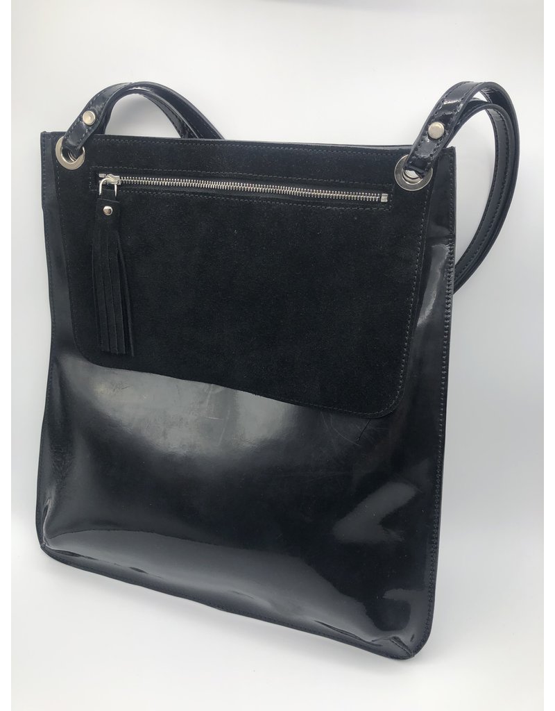 black patent tote