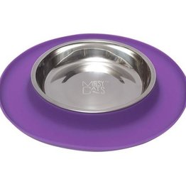 Messy Mutts Messy Cats Single Silicone Feeder with Stainless Saucer Bowl 1.75 Cups Purple