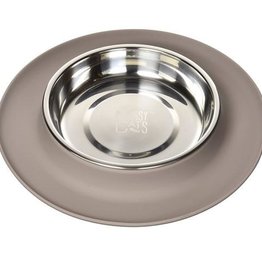Messy Mutts Messy Cats Single Silicone Feeder with Stainless Saucer Bowl 1.75 Cups Grey